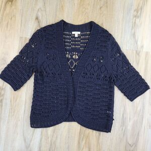 💛Caslon Black Loose Knit Crochet Open Front Shrug Cardigan Medium